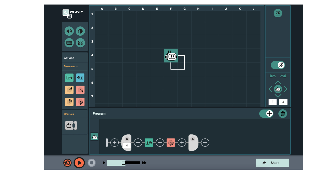 Using loops to draw a square in Weavly